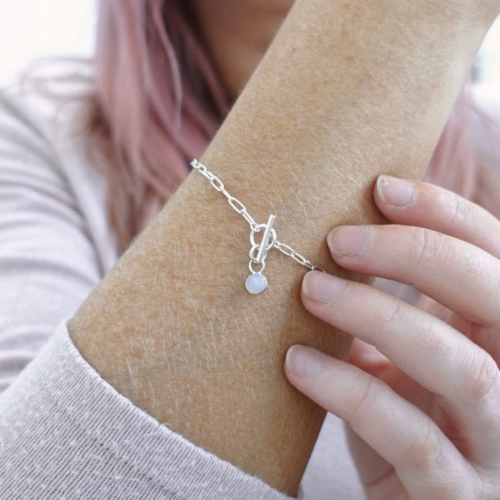 'Communicate' Blue Lace Agate Paperclip Bracelet