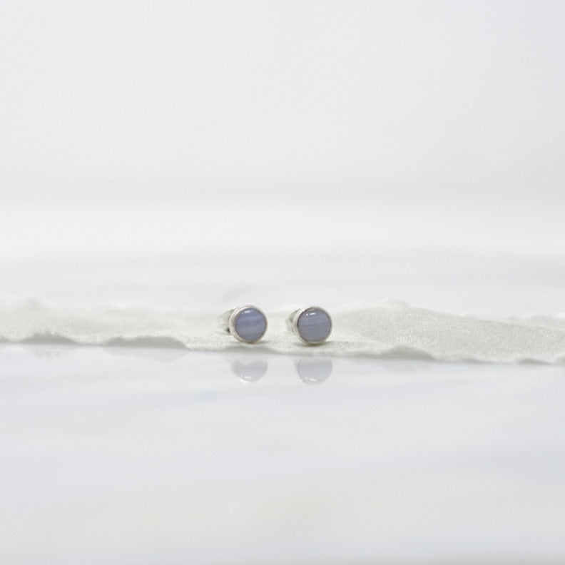 'Communicate' Blue Lace Agate Stud Earrings