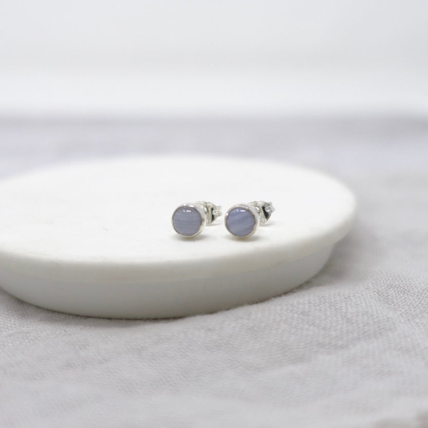 'Communicate' Blue Lace Agate Stud Earrings