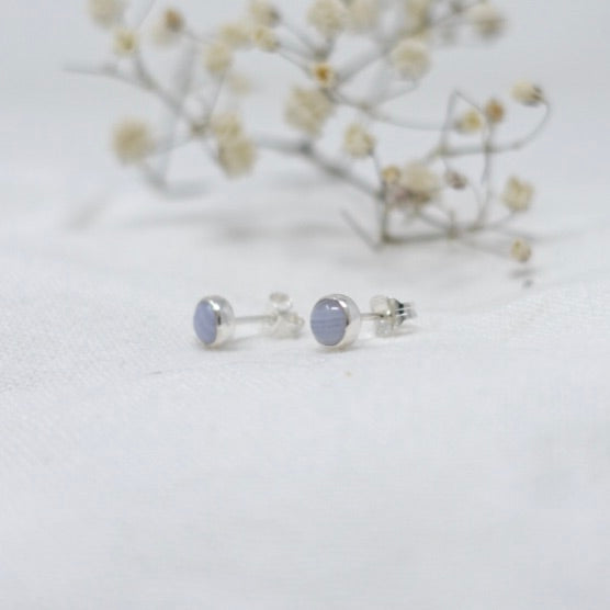 'Communicate' Blue Lace Agate Stud Earrings