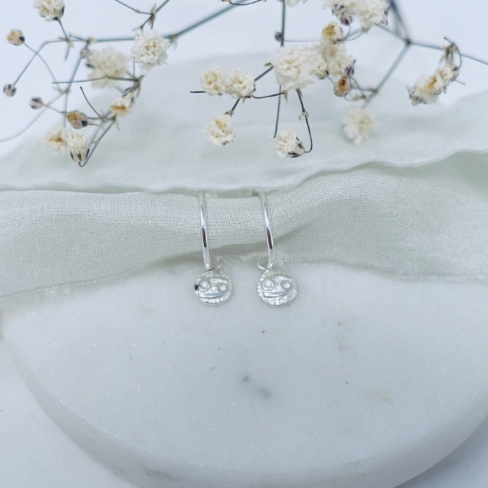 Cancer Zodiac Huggie Hoop Stud Earrings