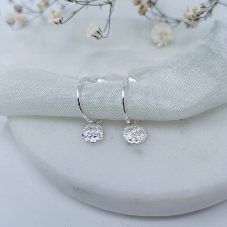 Aquarius Zodiac Huggie Hoop Stud Earrings